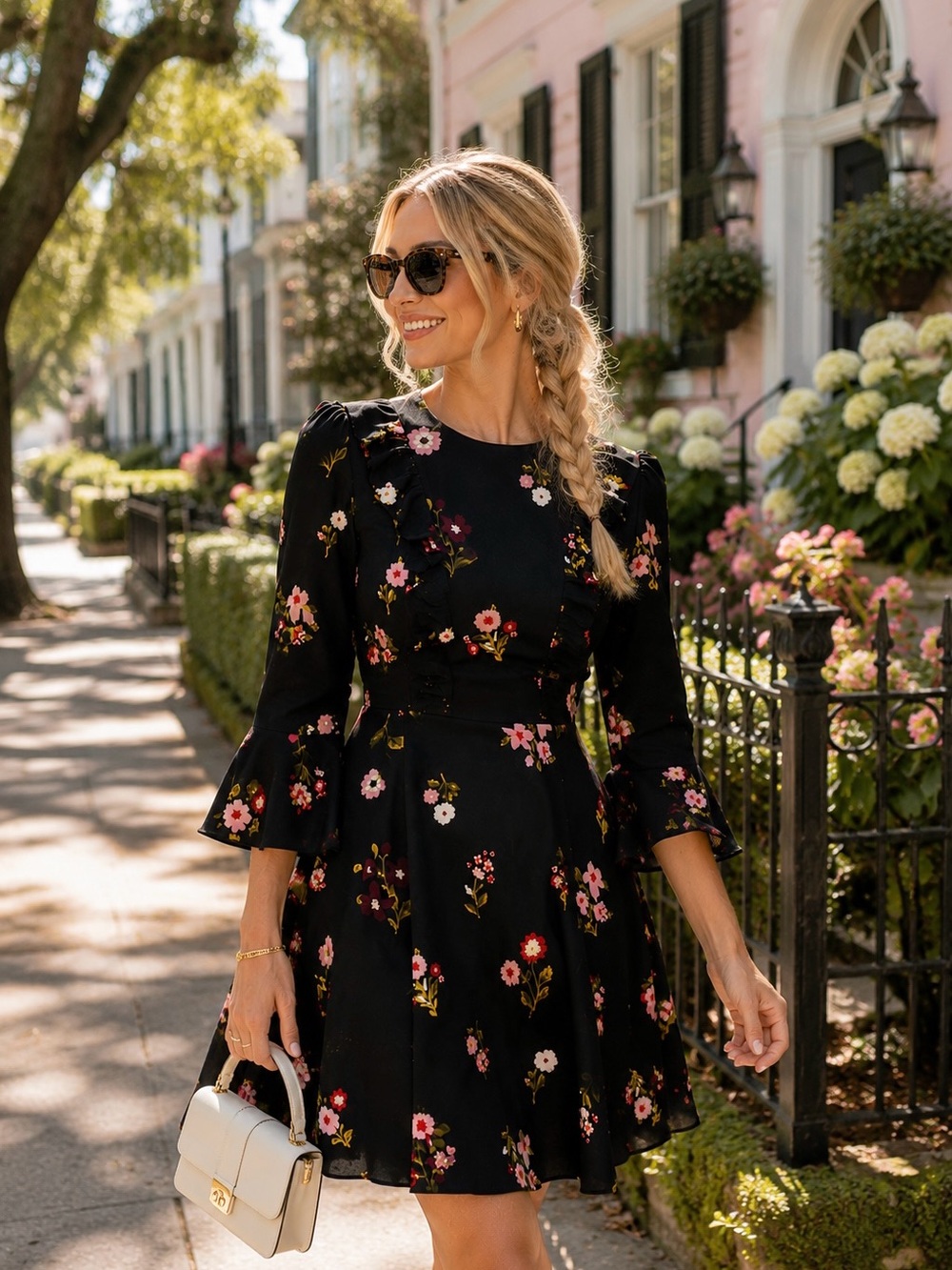 Kate Spade “Bloom” Black Floral Ruffle Mini Dress - Sz 2